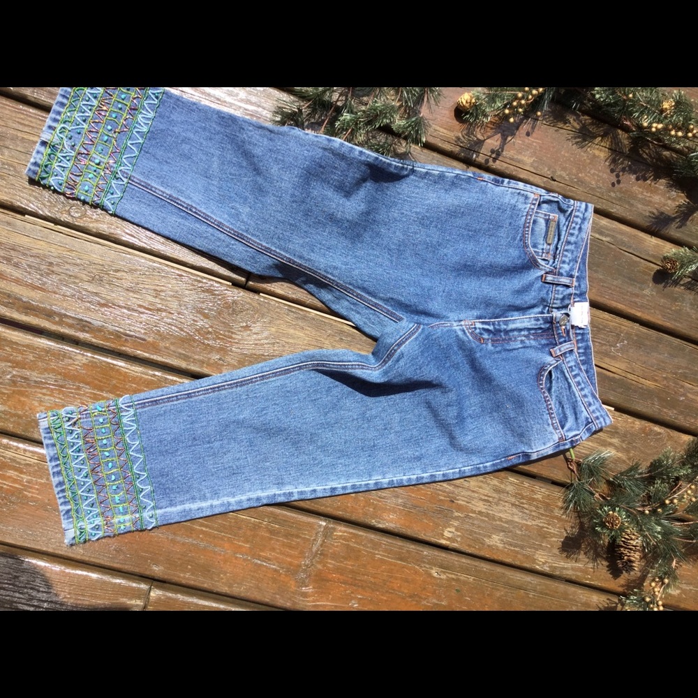 Vtg Calvin Klein Jeans Beaded Jr Cropped Denim Sz… - image 5